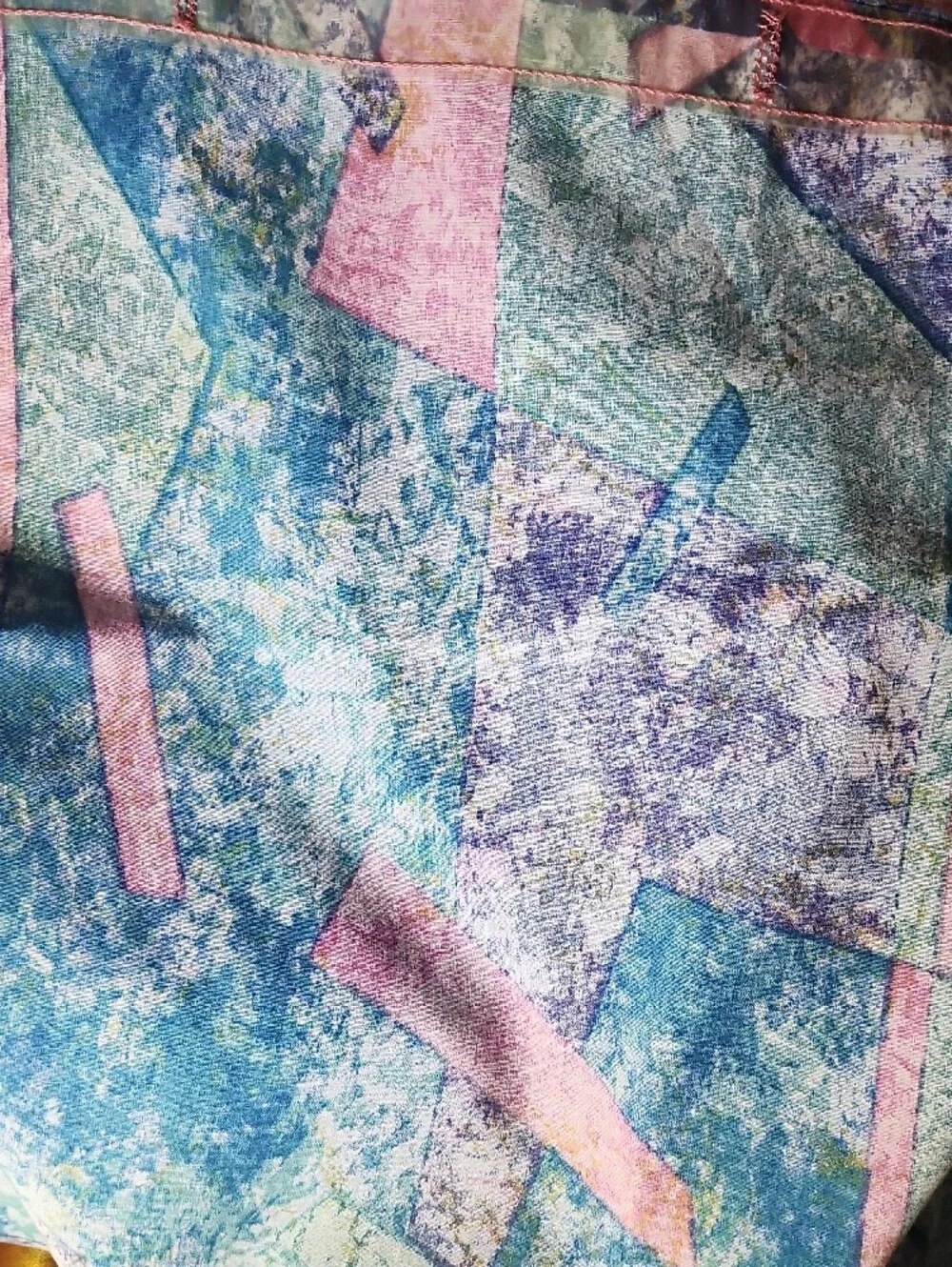 💥4th July Sale 💥1980s Abstract Geometric Print Curtain Panel Teal Pink 68