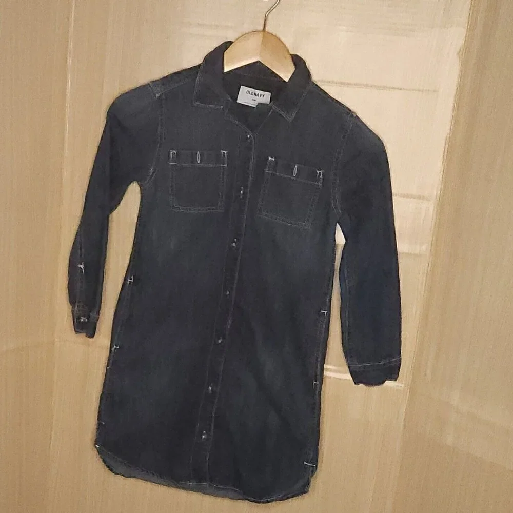 Old Navy Girls Dark Wash Denim Shirt Dress 8