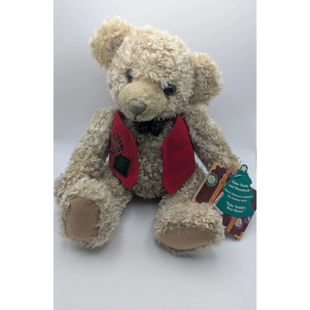 Hallmark‎ Tyler Teddy Plush Bear with Storybook Tag Red Vest Christmas 1990s