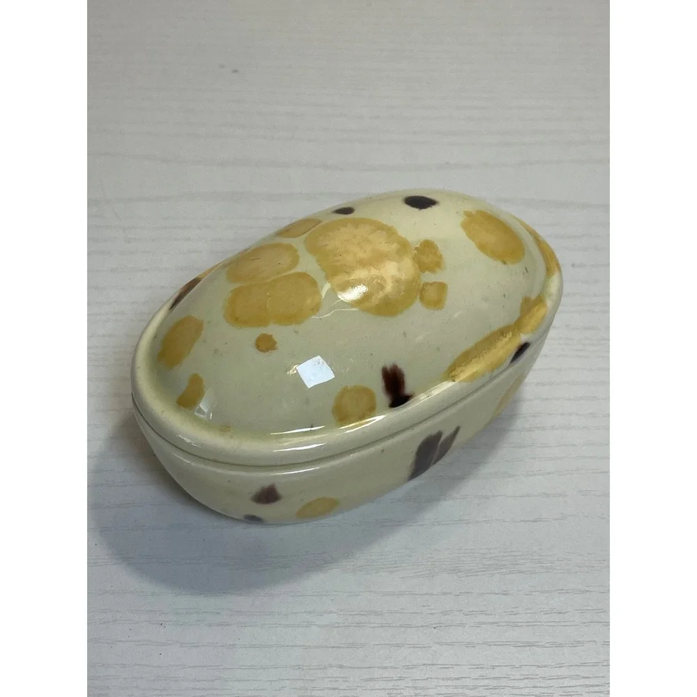 Trinket Box Yellow Brown‎ Speckled Decorative Container Handmade Ceramic