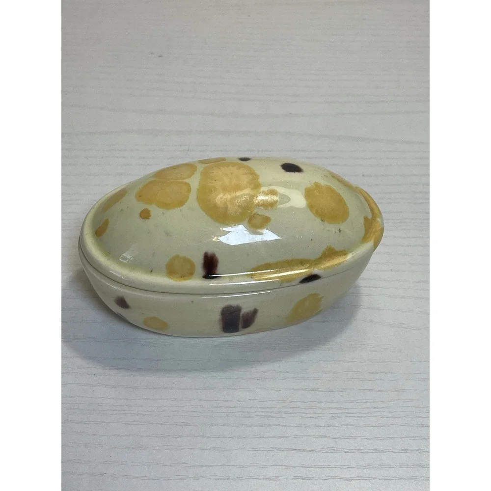 Trinket Box Yellow Brown‎ Speckled Decorative Container Handmade Ceramic