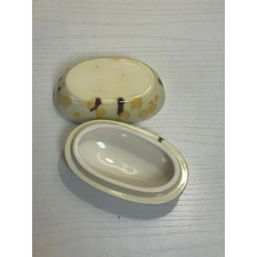 Trinket Box Yellow Brown‎ Speckled Decorative Container Handmade Ceramic
