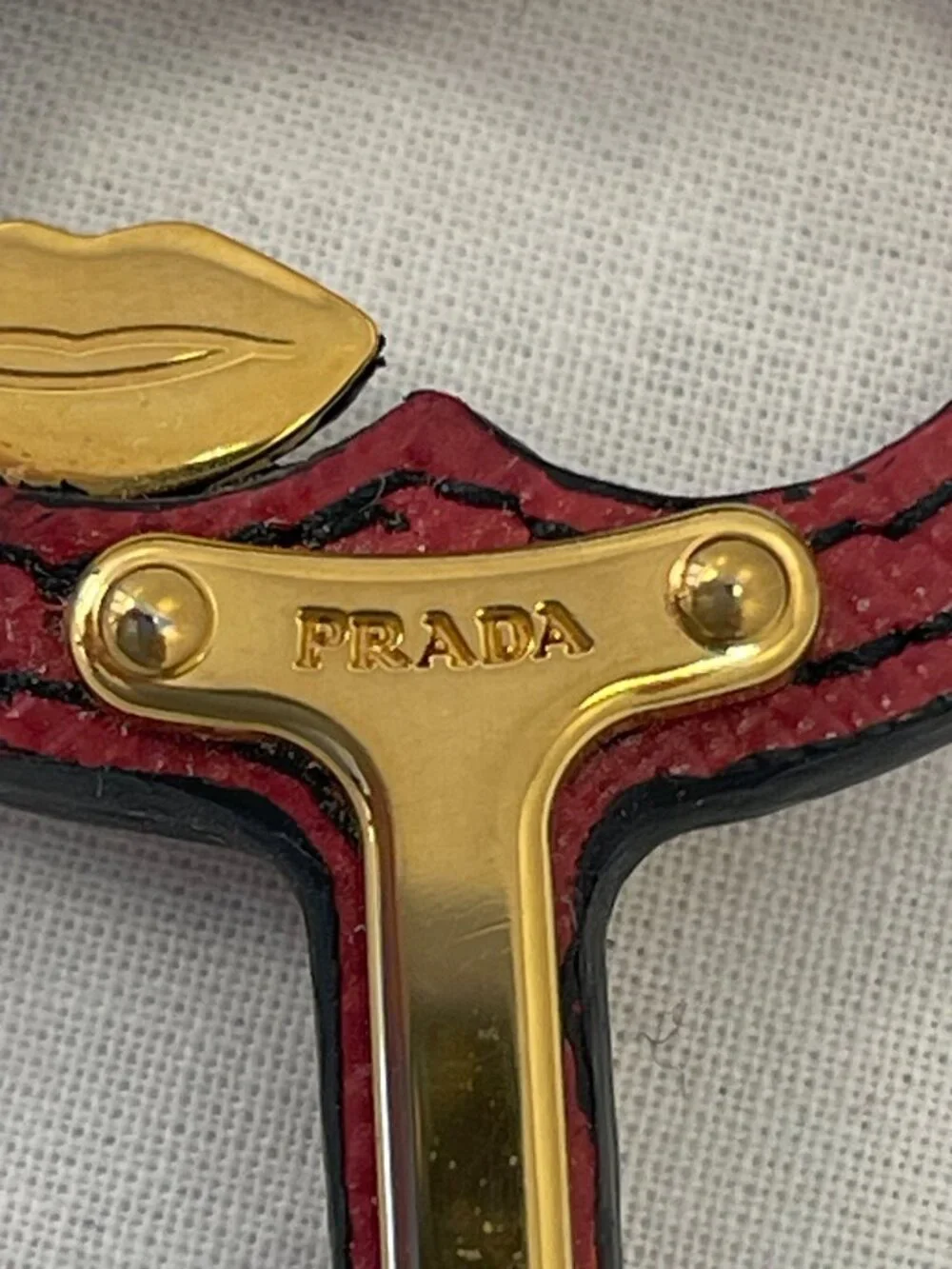 Prada Red Key & Pink Lip Leather Key Ring - Preowned