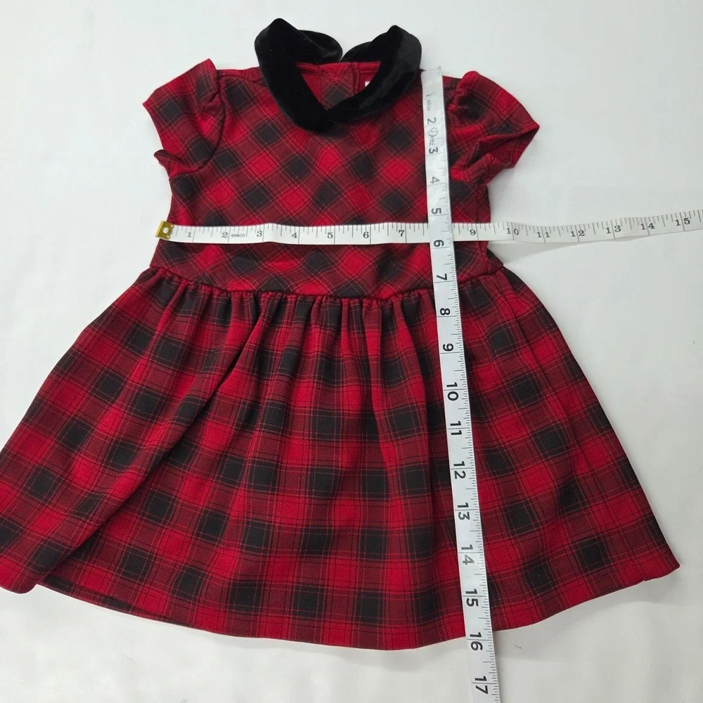 Ralph Lauren Baby Girls 9M Red Black Plaid Tartan‎ Dress Velvet Collar Holiday