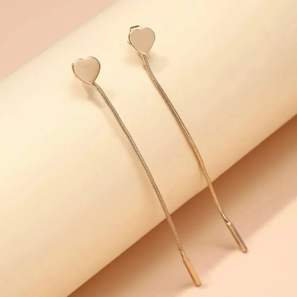 NEW Long gold dangle earrings, heart tassel earrings, Gold tassel heart earrings