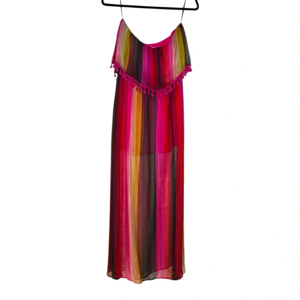 Aakaa‎ Strapless Striped Maxi Dress Multicolor