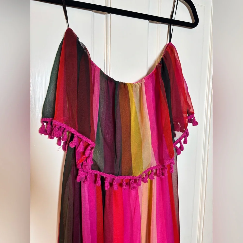 Aakaa‎ Strapless Striped Maxi Dress Multicolor