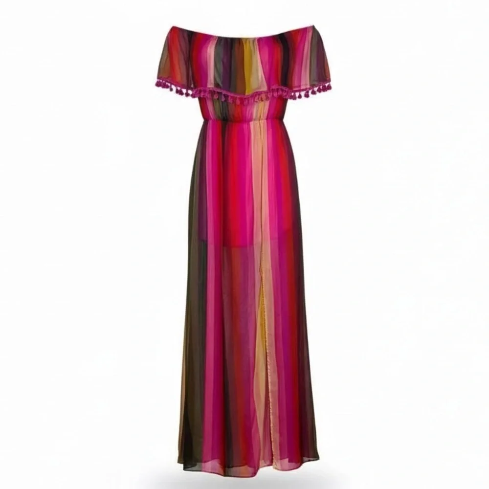 Aakaa‎ Strapless Striped Maxi Dress Multicolor