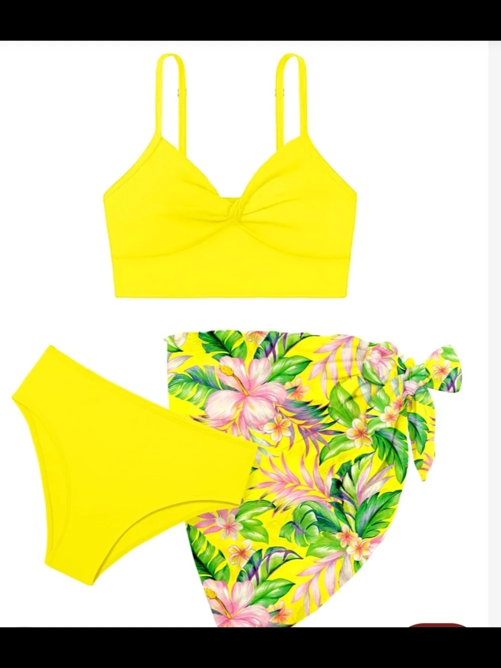 Bright Yellow 3-Piece Bikini‎ Set Teen Tropical Sarong Size Girls 14/15 Swimsuit