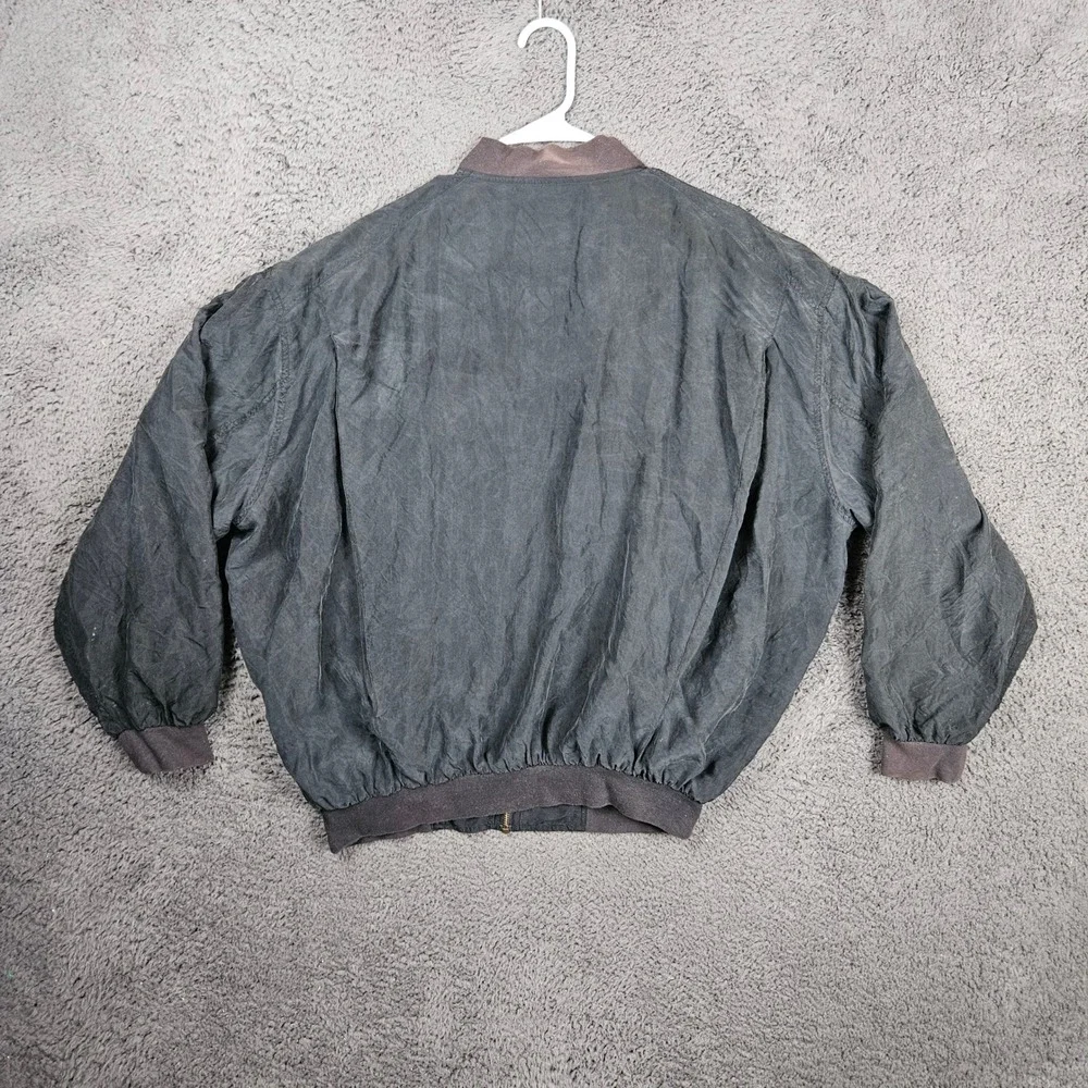 Perry Ellis Mens Silk Bomber Jacket Gray‎ Full Zip Size Small