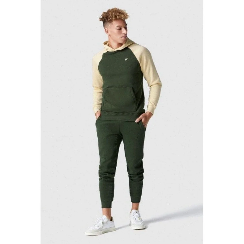 Fabletics Go To Hoodie Men’s Large Green‎ And Tan Sweatshirt Activewear Casual