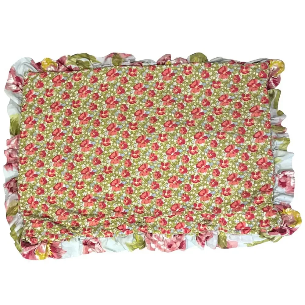 Waverly Sanctuary Rose King Pillow Shams Covers Set of 2 Red Blue Toile Floral