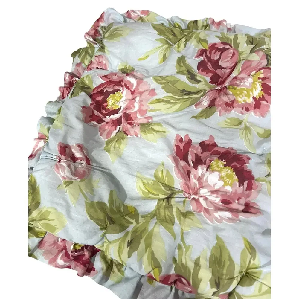 Waverly Sanctuary Rose King Pillow Shams Covers Set of 2 Red Blue Toile Floral