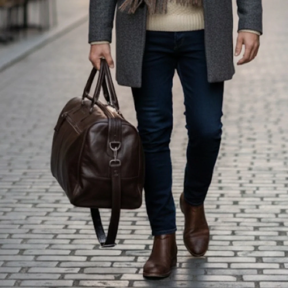 Cintas Brown Large Cowhide Leather Men’s‎ Duffle Travel Weekend Bag Leather Bag
