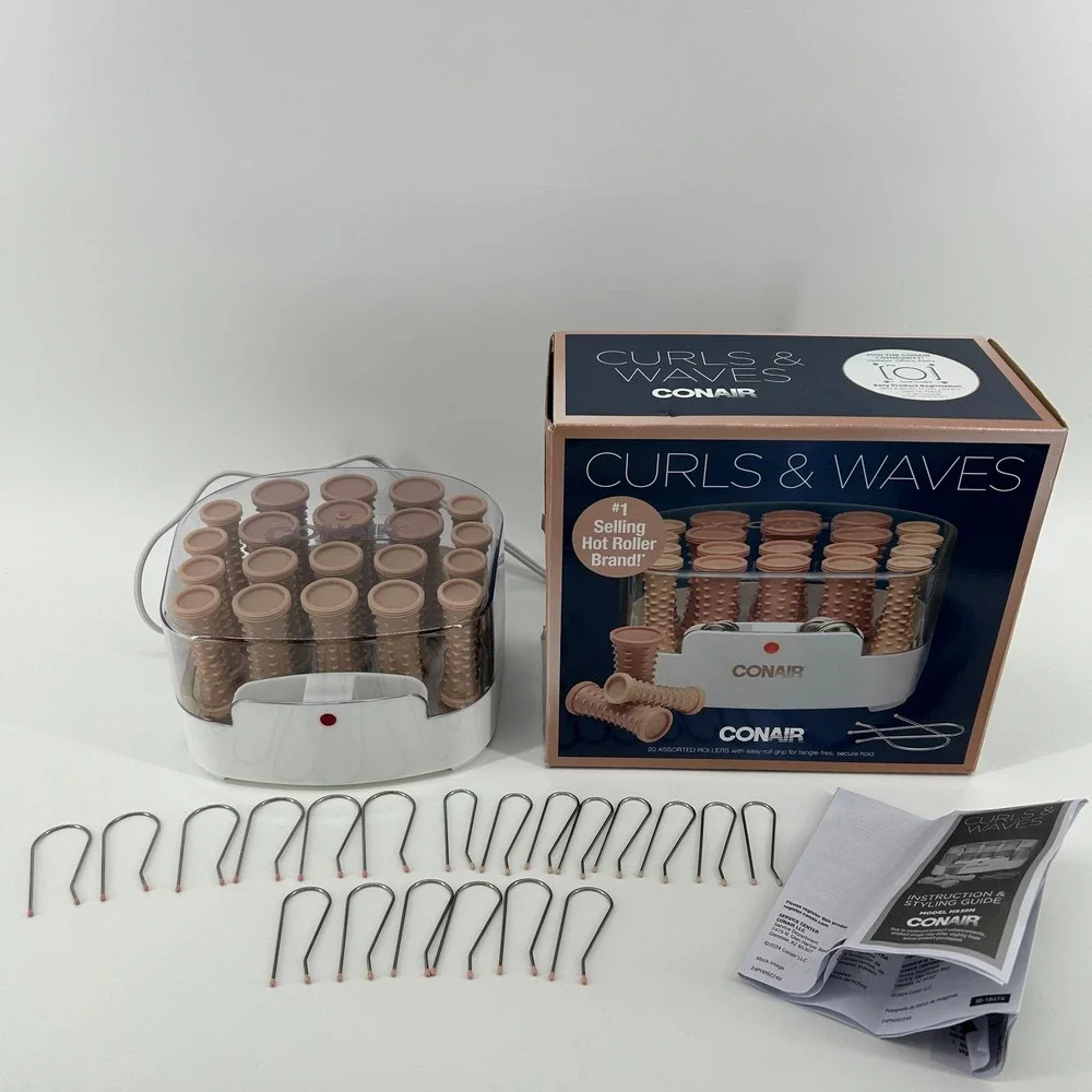 Conair HS38N Curls and Waves‎ 20 Hot Rollers with Pins EUC IN BOX TESTED WORKS