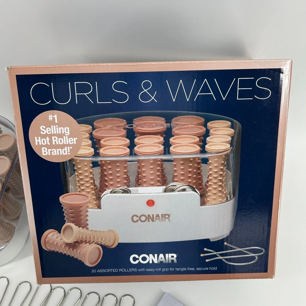 Conair HS38N Curls and Waves‎ 20 Hot Rollers with Pins EUC IN BOX TESTED WORKS