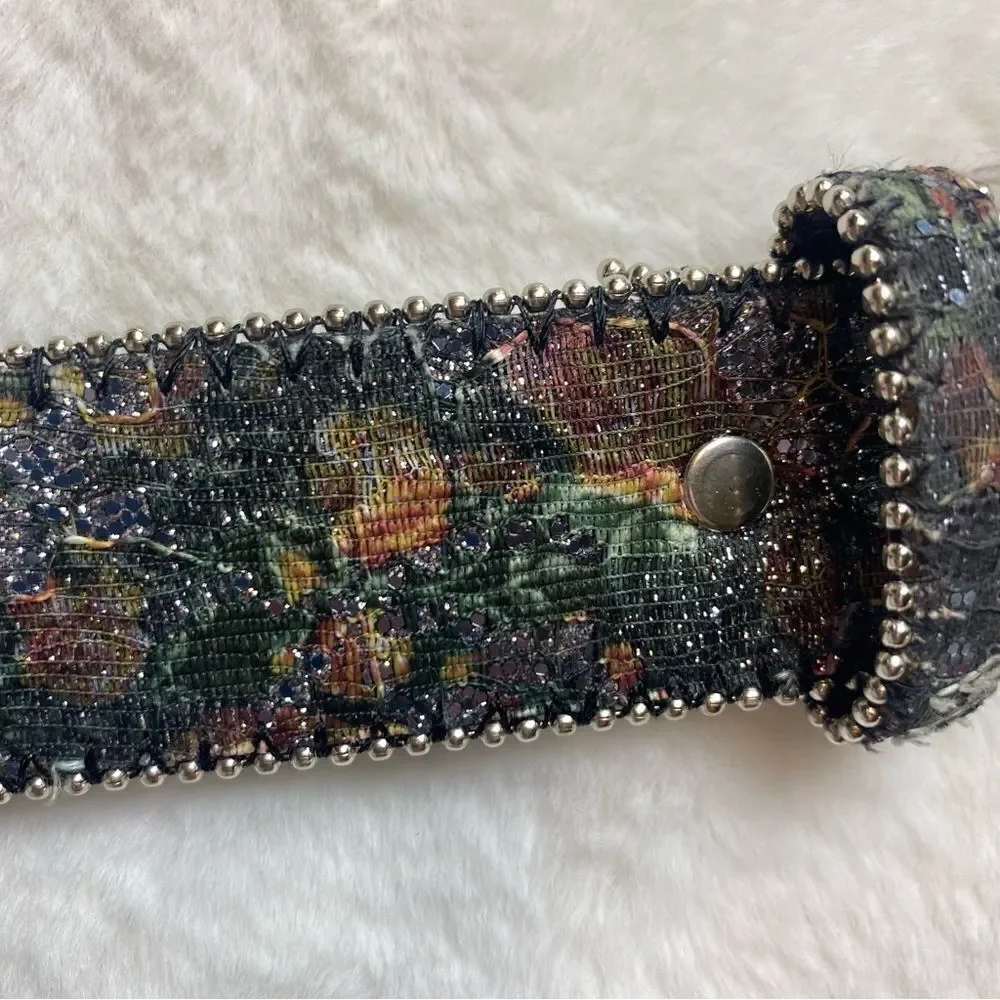 Floral Tapestry Glitzy Bonded Leather Belt Size Large