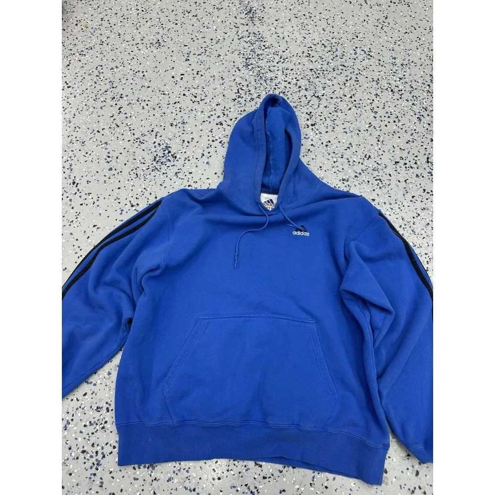 Vintage 90s‎ Adidas Pullover Hoodie Large Blue Sports Embroidered