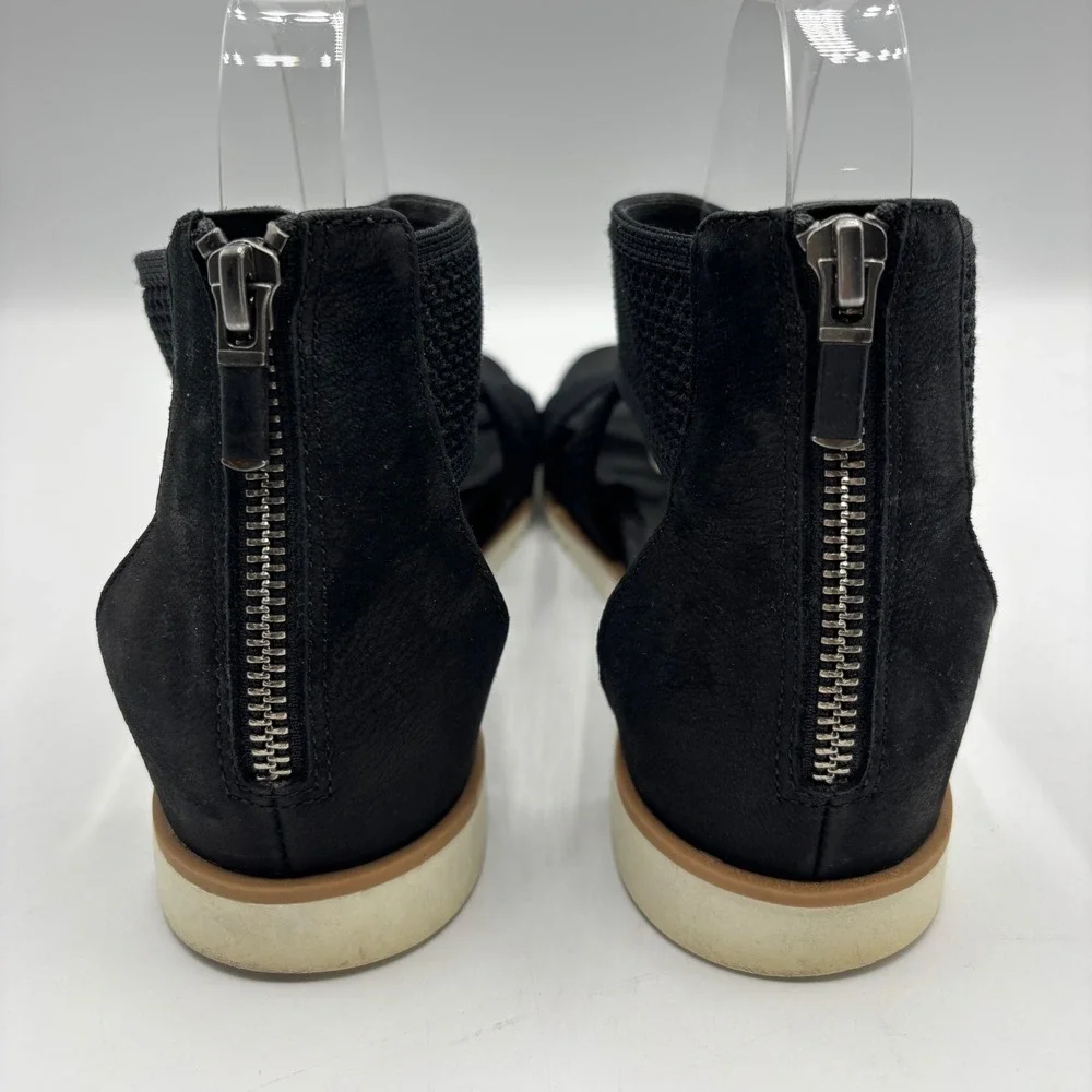 Eileen Fisher Black Stretch Mesh Crisscross Platform Sandals Size‎ 9.5 Zip Back