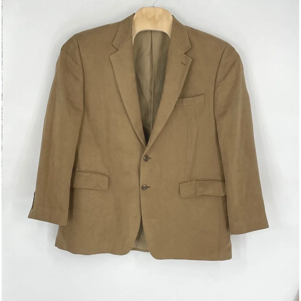 Chaps Mens Blazer 44R Sport Coat Tan Faux‎ Suede Two Button Classic