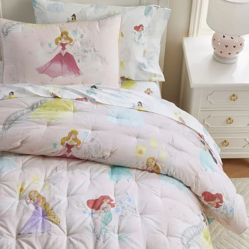 Pottery Barn Disney Princess Castles Comforter Pink Cinderella Ariel Jasmine NEW