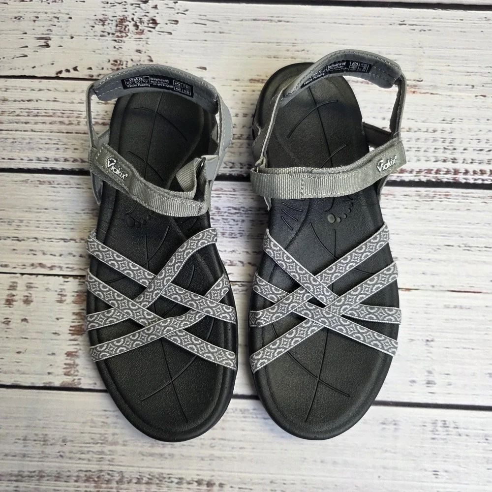 ViaKix Black Gray Strappy Toe Loop Sandals Women's US‎ 9 EU 40 Hiking Gorpcore