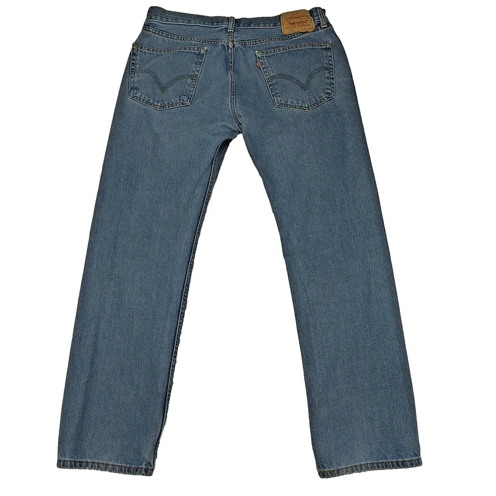 Levis 505 Mens Straight Fit Blue Denim Jeans 36x32 Medium Wash Zip‎ Fly Classic