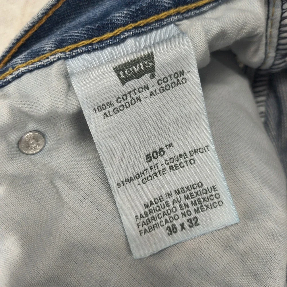 Levis 505 Mens Straight Fit Blue Denim Jeans 36x32 Medium Wash Zip‎ Fly Classic
