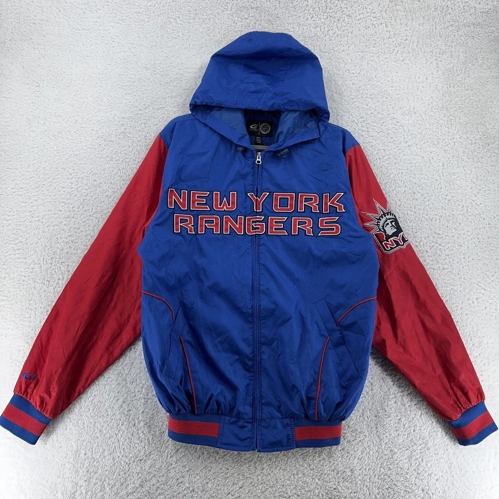 New York Rangers Hooded Bomber Jacket Mens Small NHL Hockey‎ G III Coat Blue Red