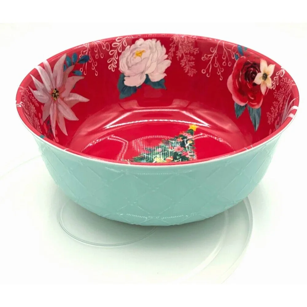Pioneer Woman 100% Melamine Textured Holiday Bowl Textured Christmas Tree Flower