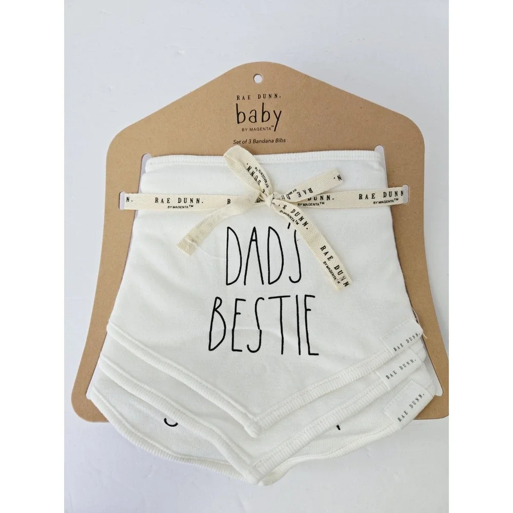 Rae Dunn  Baby Bib Set Dad's Bestie NEW set of 3 Bandana‎ Bibs
