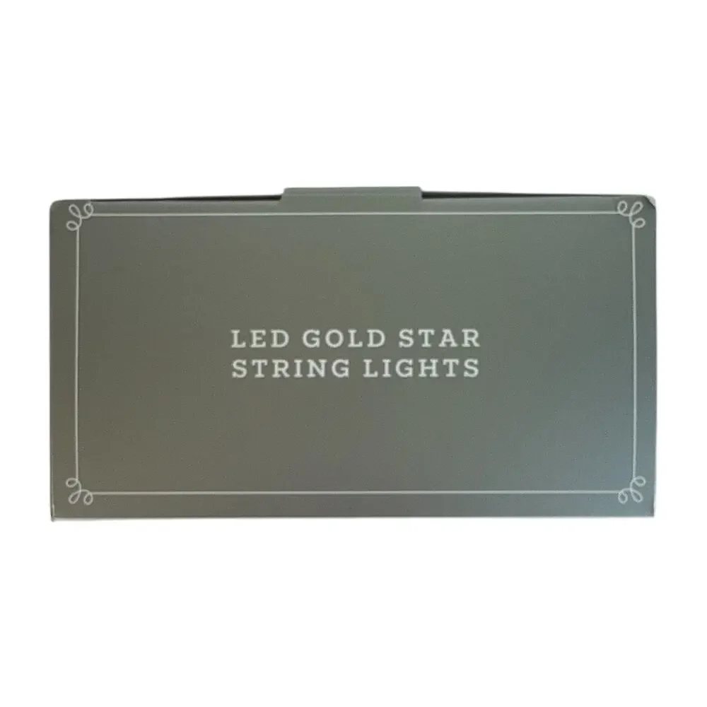 LED Gold Star String Lights 15ct Warm White Battery Operated Indoor NEW