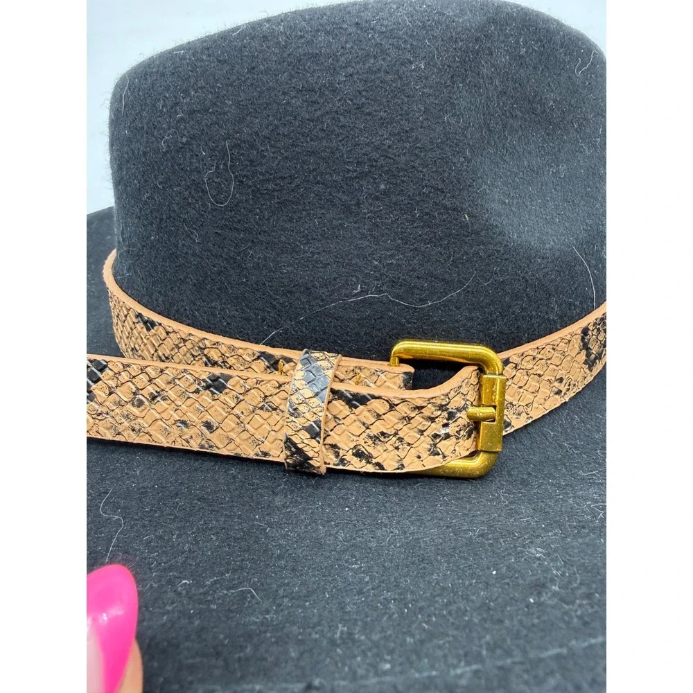 POL Black 100% Wool Wide Brim Fedora Hat indie cowgirl Snakeskin Buckle mobwife