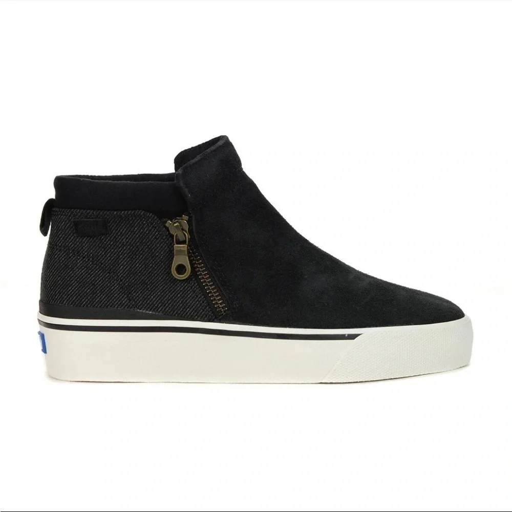 Keds Womens Cooper Black Suede/Canvas Zip Booties, Size 8.5, Excellent Condition