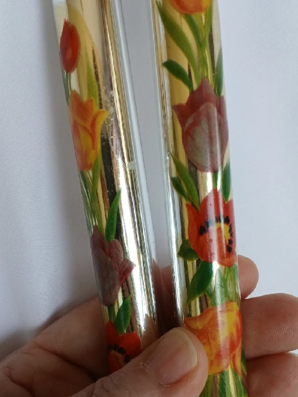2 Vtg Mercury Glass Taper Candles Floral 10