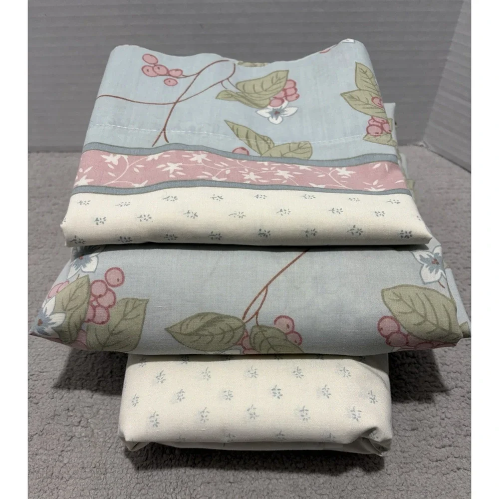 Bill Blass Springmaid Twin Sheet Set Percale Floral Blue Pink Green Vintage