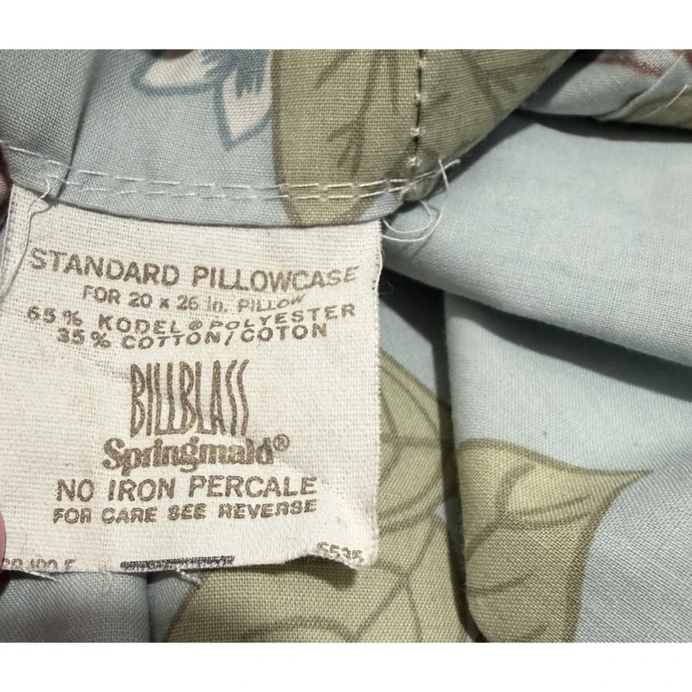 Bill Blass Springmaid Twin Sheet Set Percale Floral Blue Pink Green Vintage