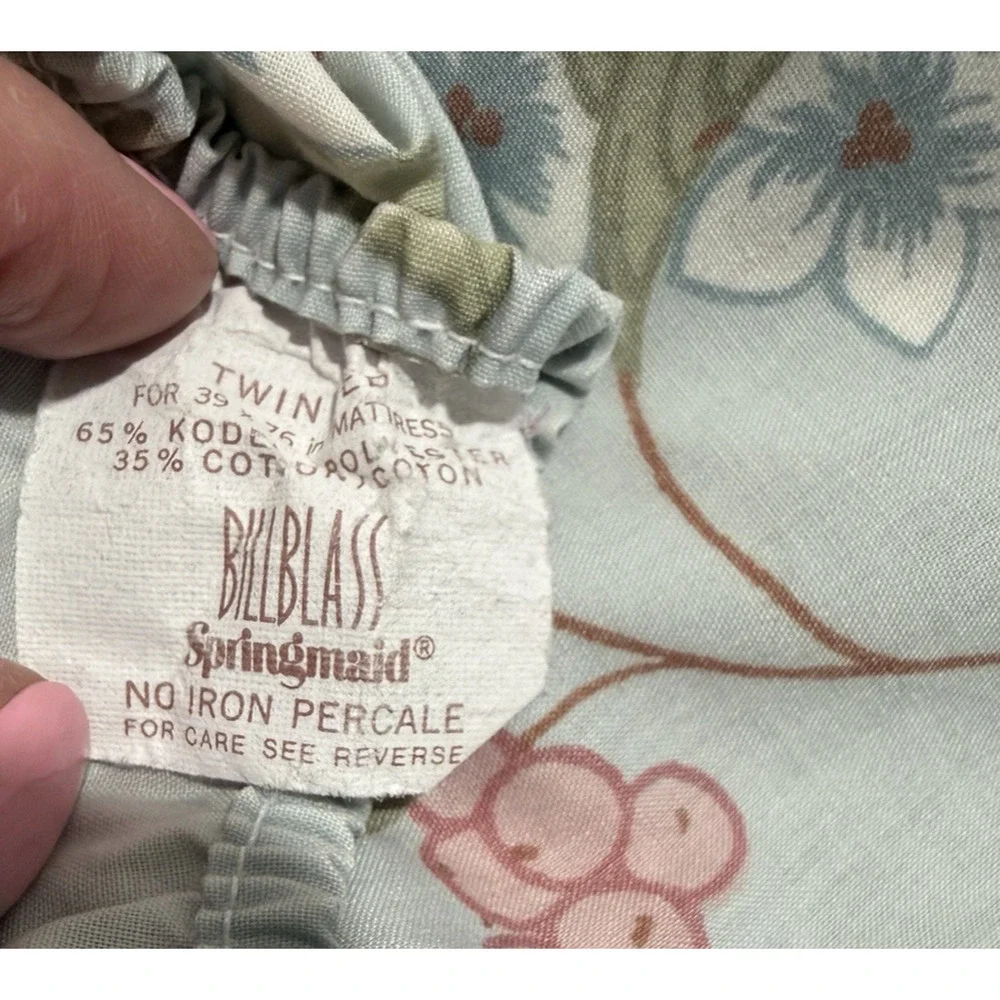 Bill Blass Springmaid Twin Sheet Set Percale Floral Blue Pink Green Vintage