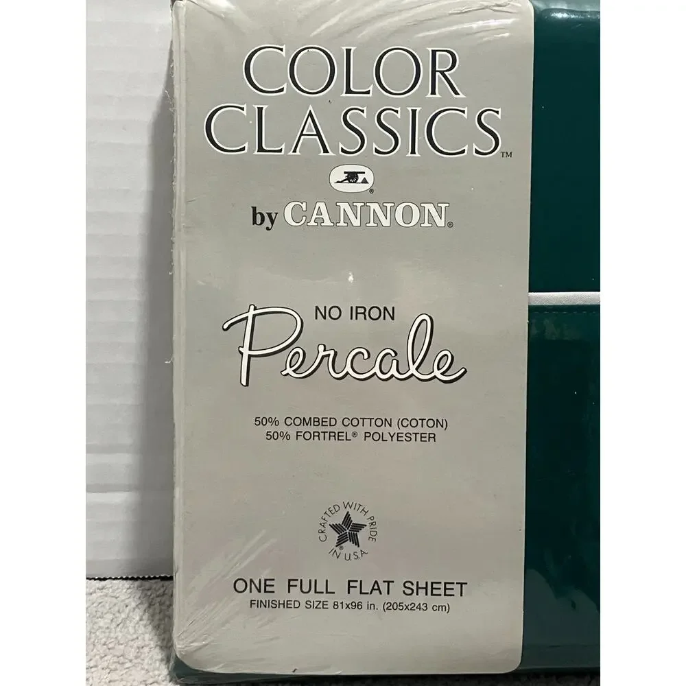 Vintage Cannon Color Classics Full Flat Sheet Hunter Green No Iron Percale USA