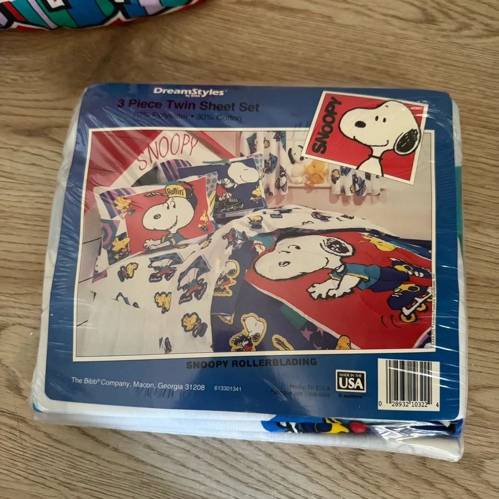 Peanuts Snoopy New‎ Twin Sheet Set Joe Cool Vintage 90s Double Sided Pillow