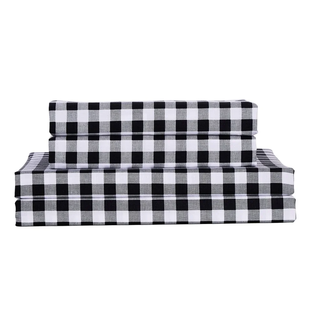 Hepburn Black Gingham Plaid 100% Cotton Sheet‎ Full Preppy Farmhouse Country