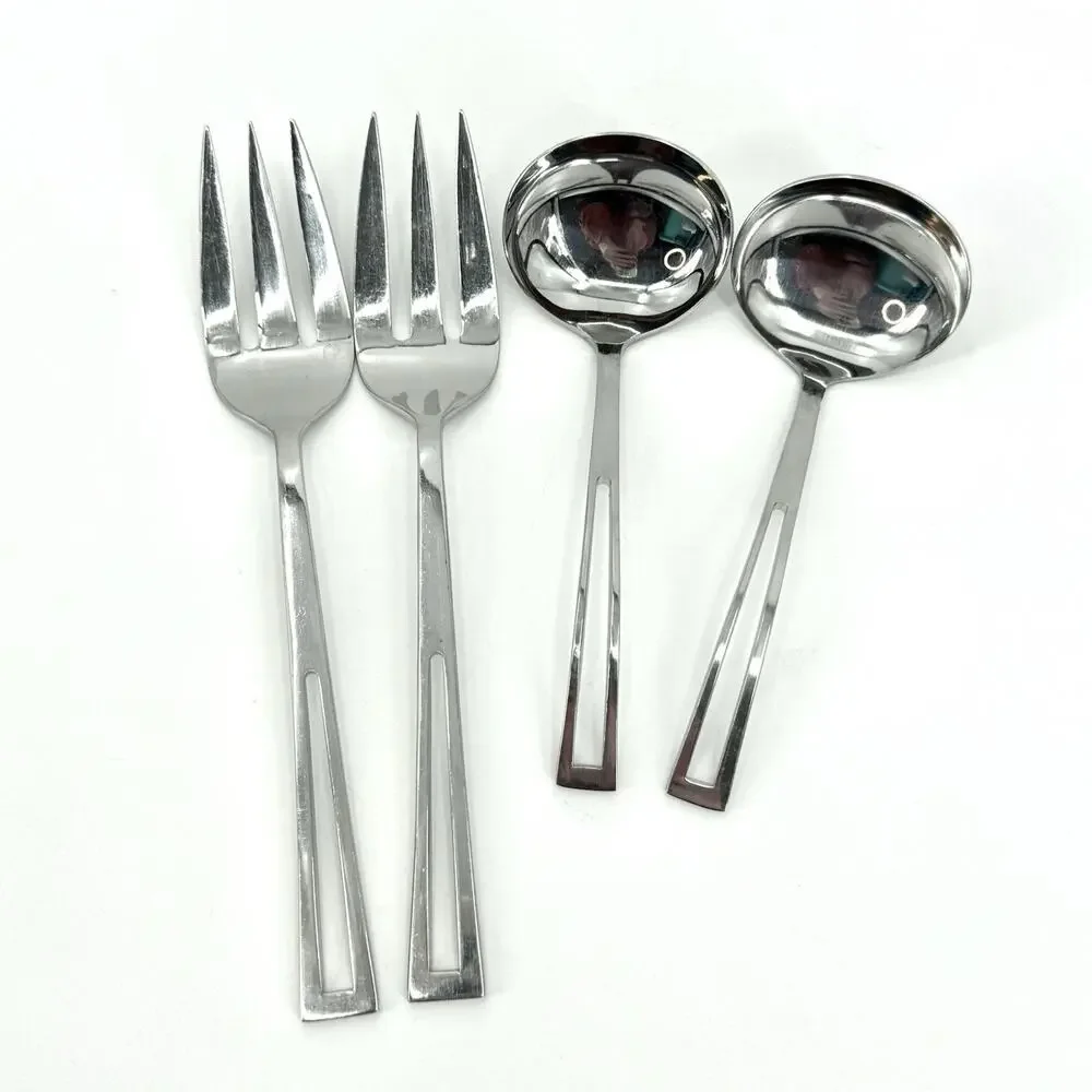 Supreme Cutlery 18/8 Stainless APERTO 4 Piece Serving Utensils 2 Forks~2 Ladles