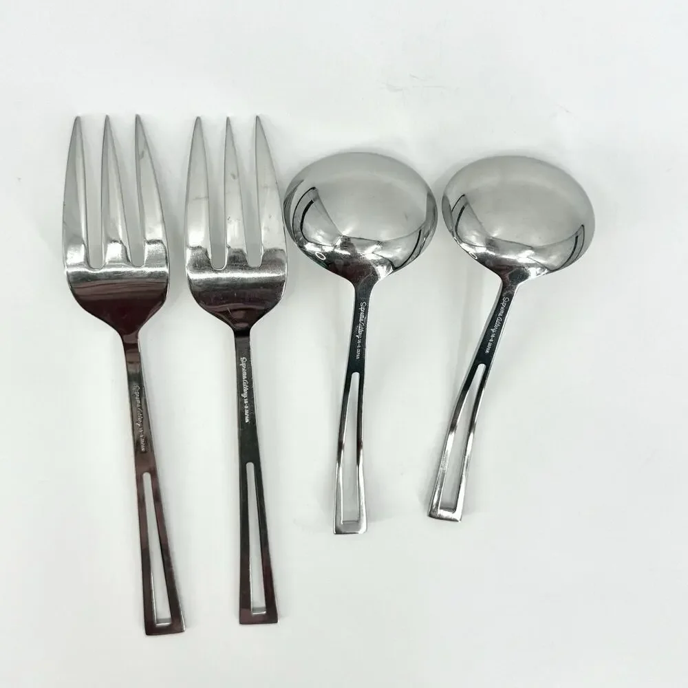 Supreme Cutlery 18/8 Stainless APERTO 4 Piece Serving Utensils 2 Forks~2 Ladles