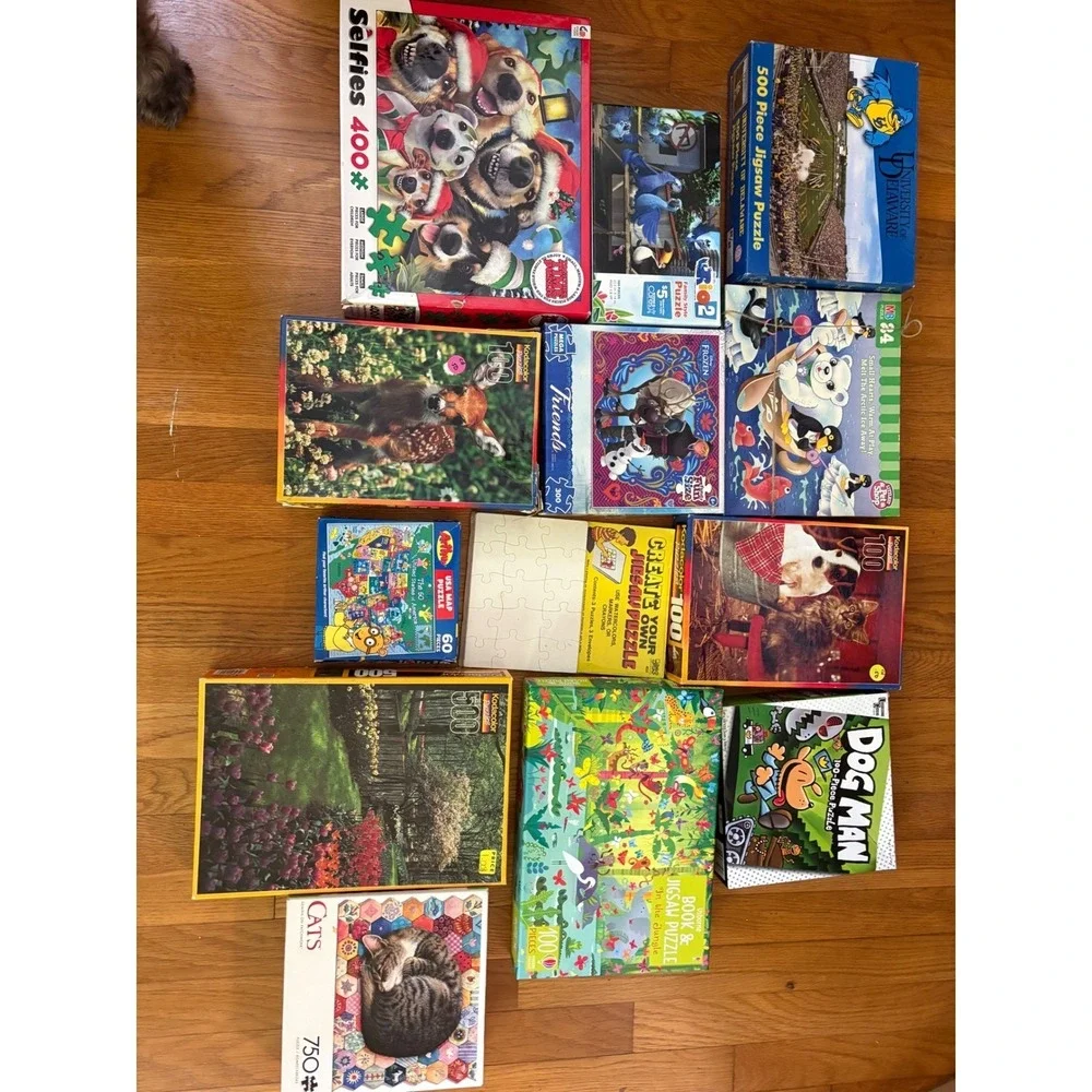 12 Jigsaw Puzzle Lot Bundle Disney Frozen Dog Man Kodacolor 24-750 Pieces