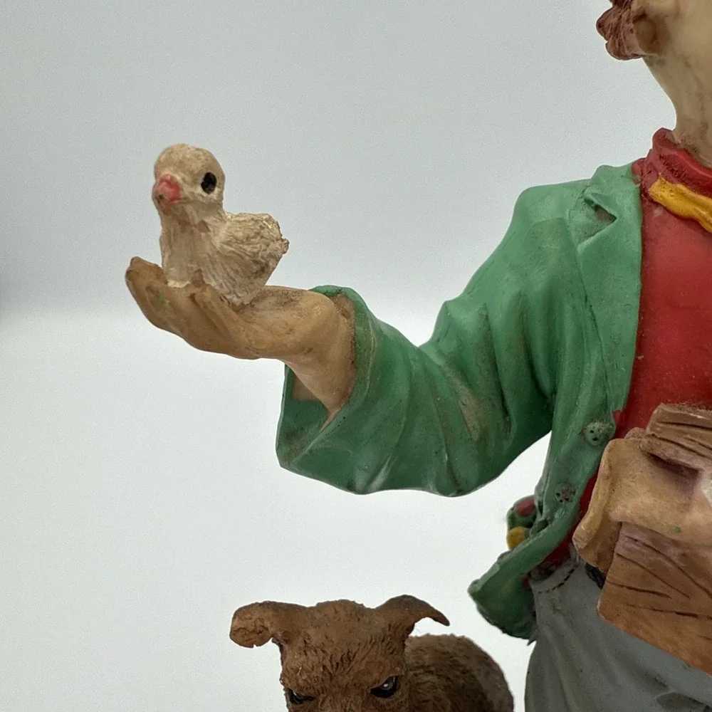 Vintage Clown Figurine With Bird In Hand And Dog Standing On A Ball