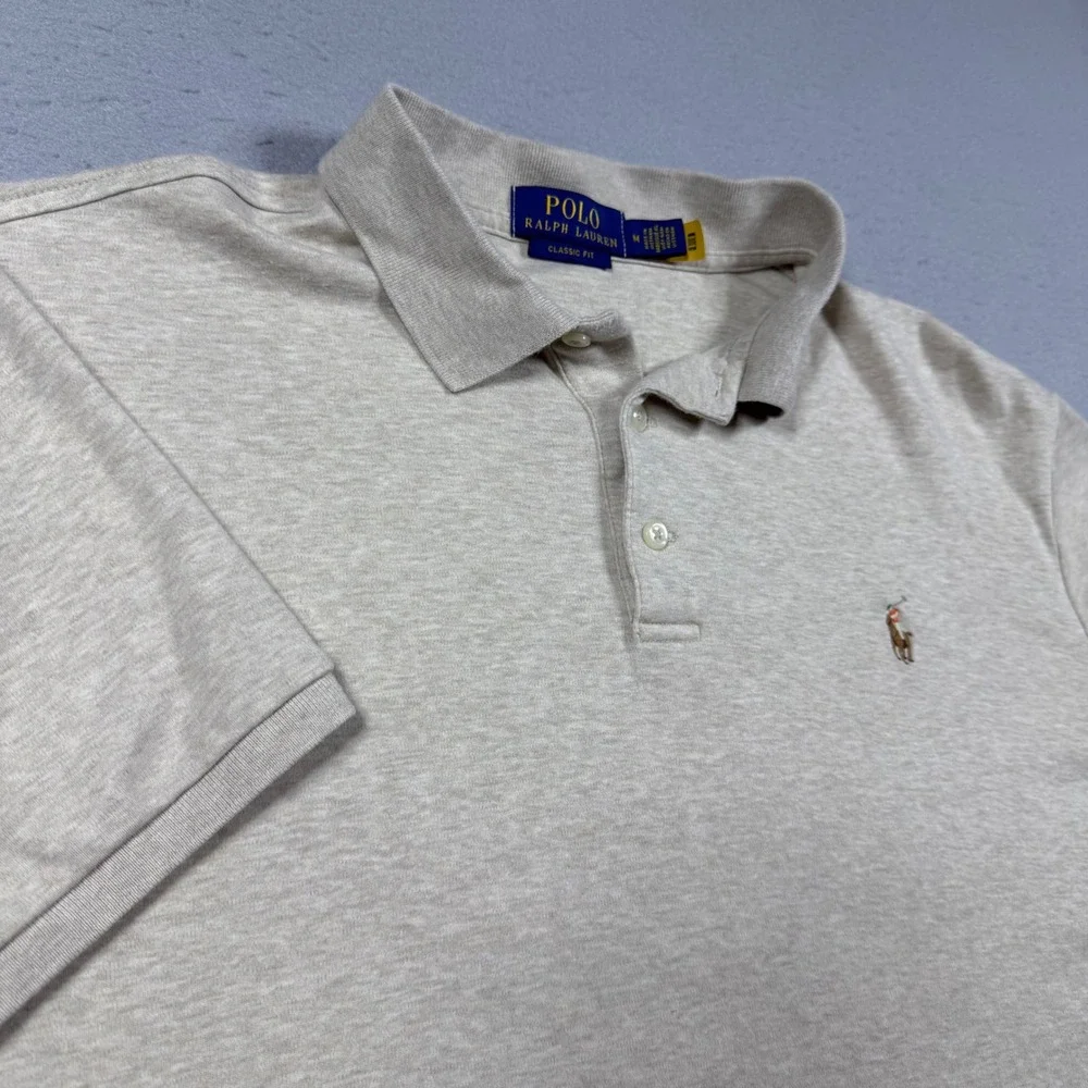 Polo Ralph Lauren Mens Classic Fit Short Sleeve Polo Shirt Beige Oatmeal Medium