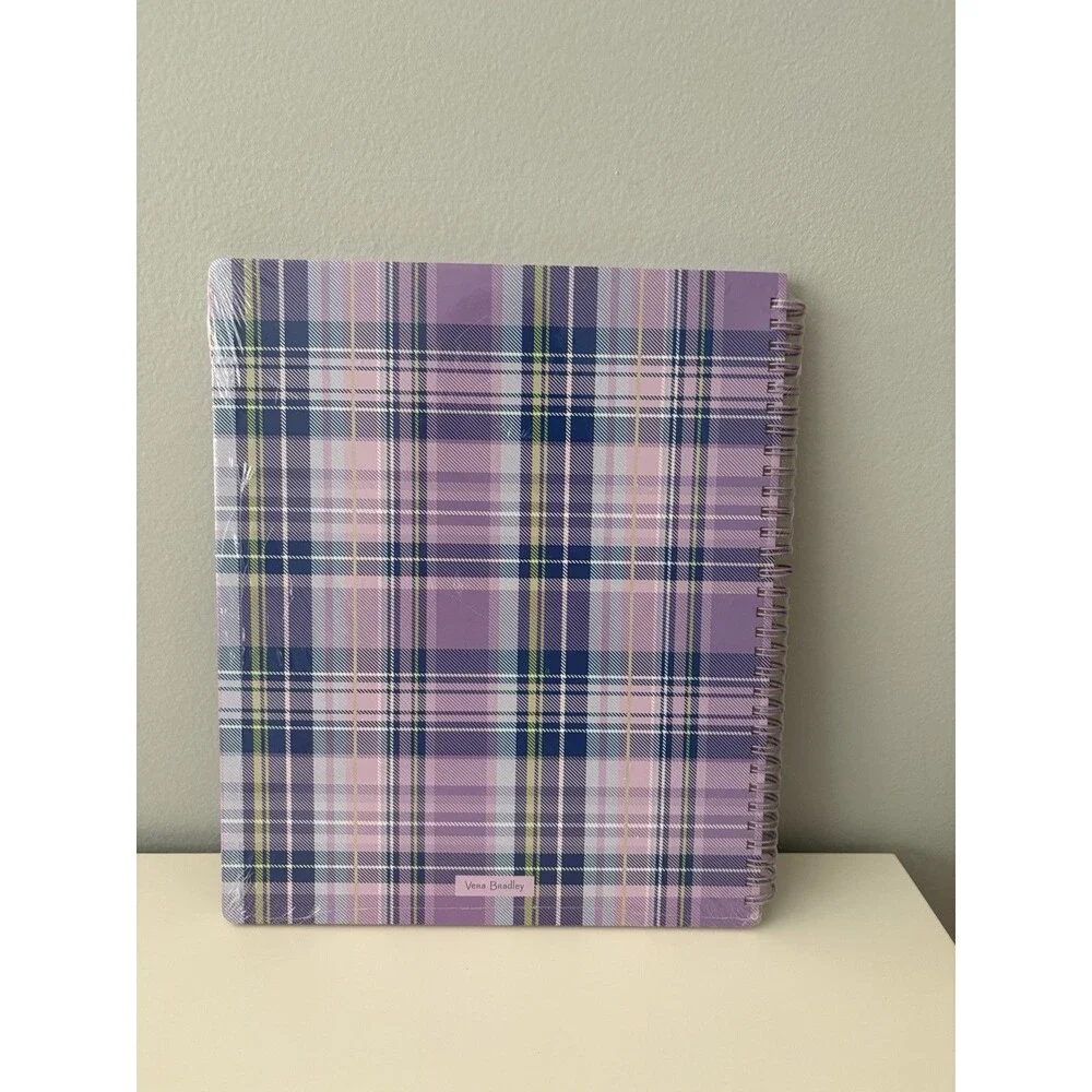 Vera Bradley Large Spiral Notebook with Pocket Amethyst Plaid Print Sealed New!