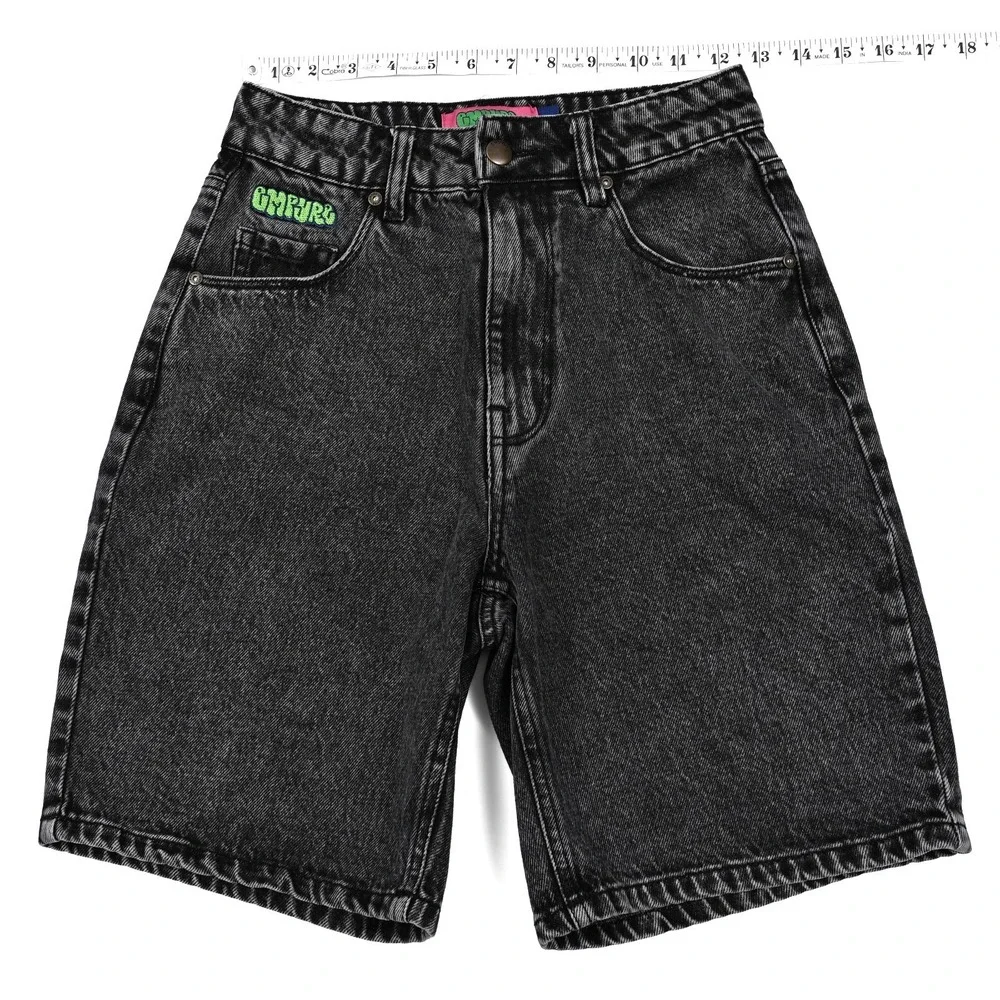 Empyre Denim Shorts Womens 0 Black Tori Skateboard Baggy Skater Embroidered