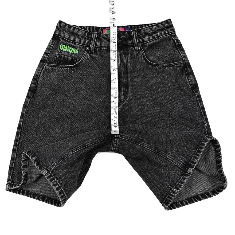 Empyre Denim Shorts Womens 0 Black Tori Skateboard Baggy Skater Embroidered