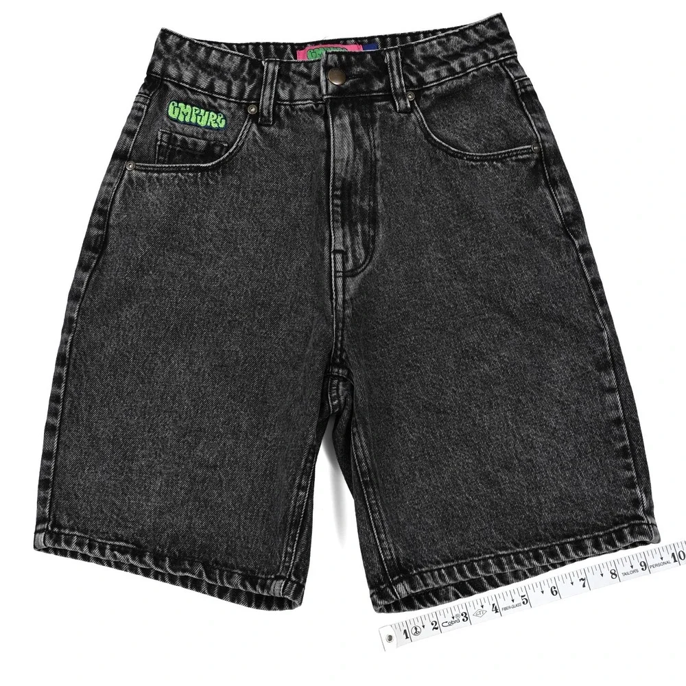 Empyre Denim Shorts Womens 0 Black Tori Skateboard Baggy Skater Embroidered